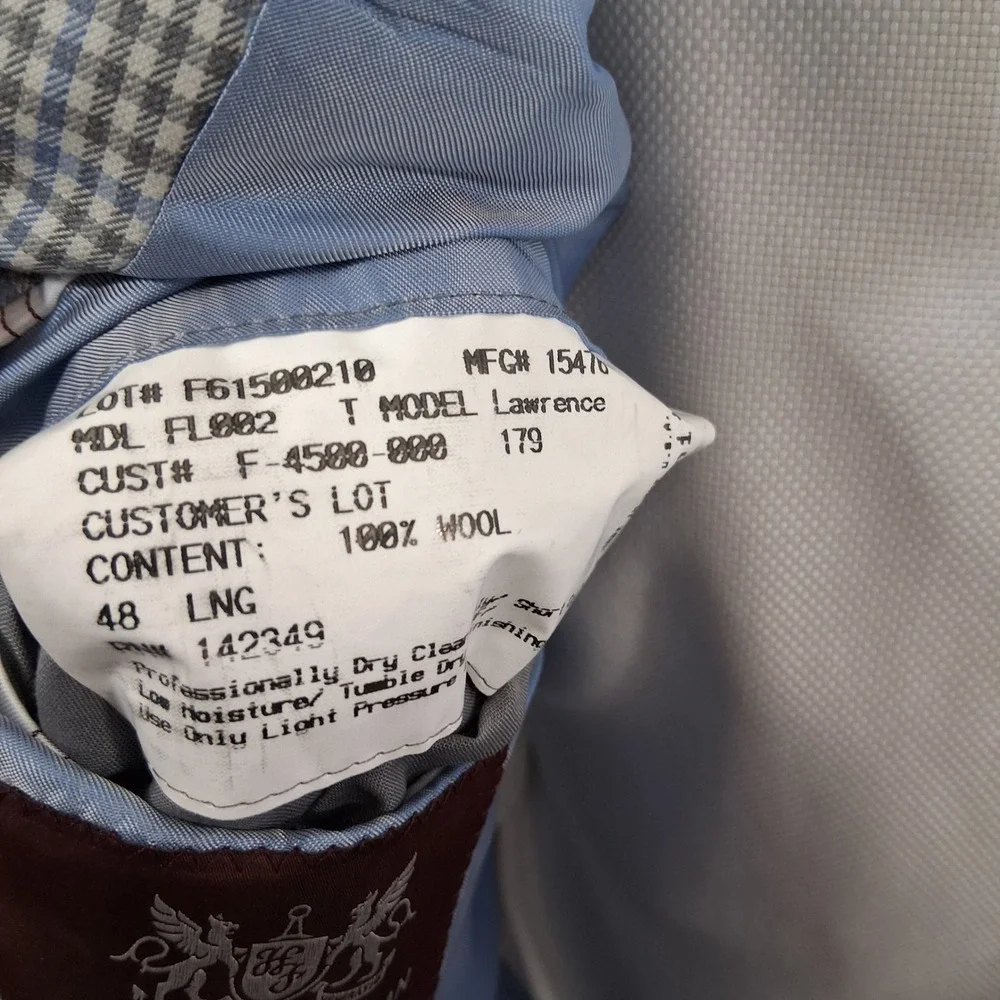 Hickey Freeman Blazer Mens 48L Blue Gray 100% Wool Micro Check Sport Coat